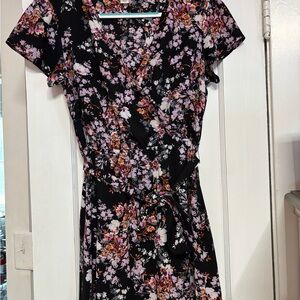 Christopher & Banks Black and Pink Floral Midi Dress
